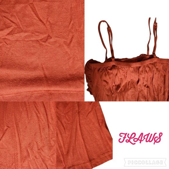 Pink Rose Rust Orange Ruffle Bust Drawstring Fit & Flare Mini Dress Sz M - Picture 8 of 12